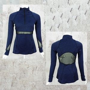 Babakul Activewear Pullover Top Blue Mesh Panels